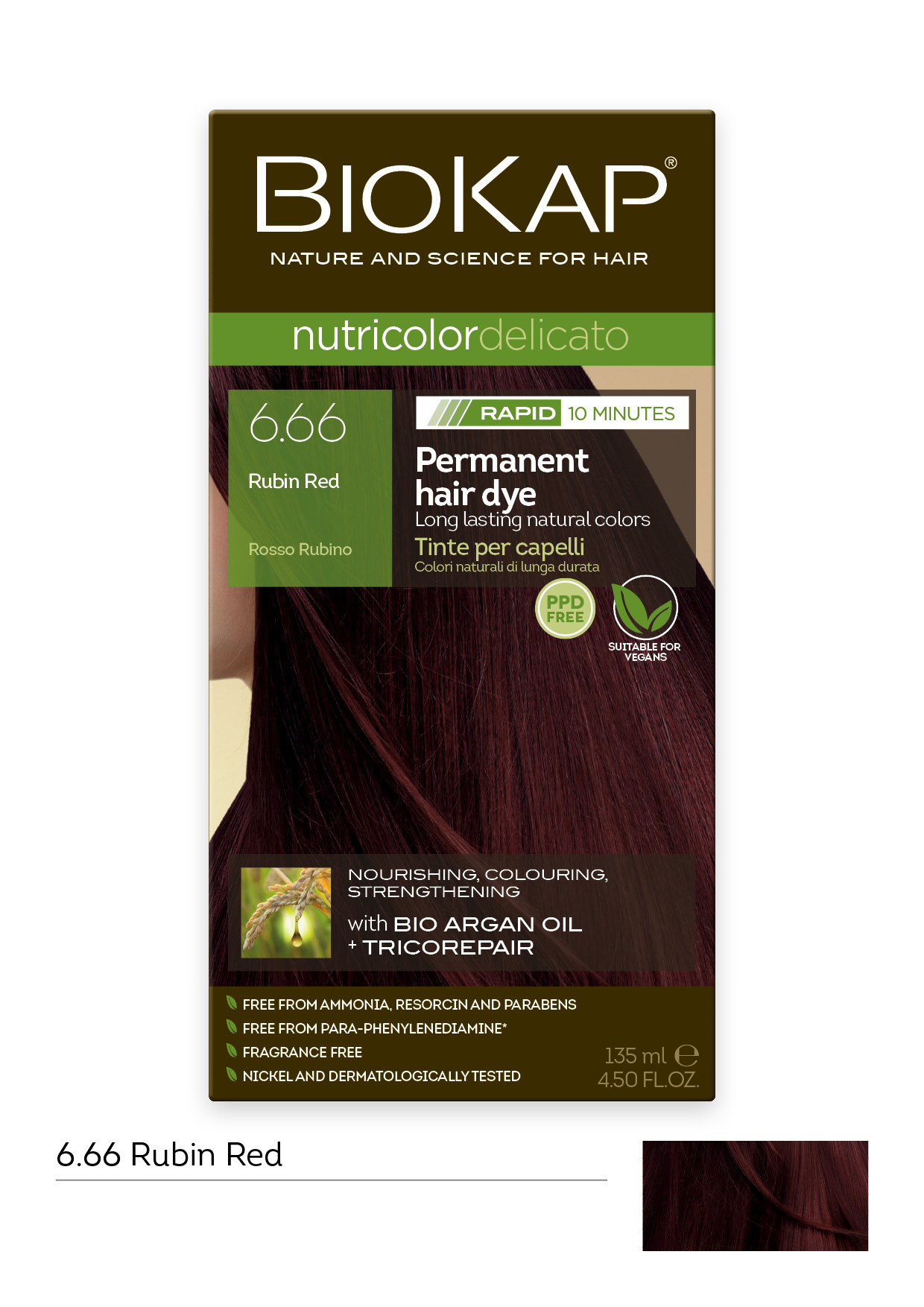 BioKap Nutricolor Delicato Rapid Hair Dye - Rubin Red 6.66
