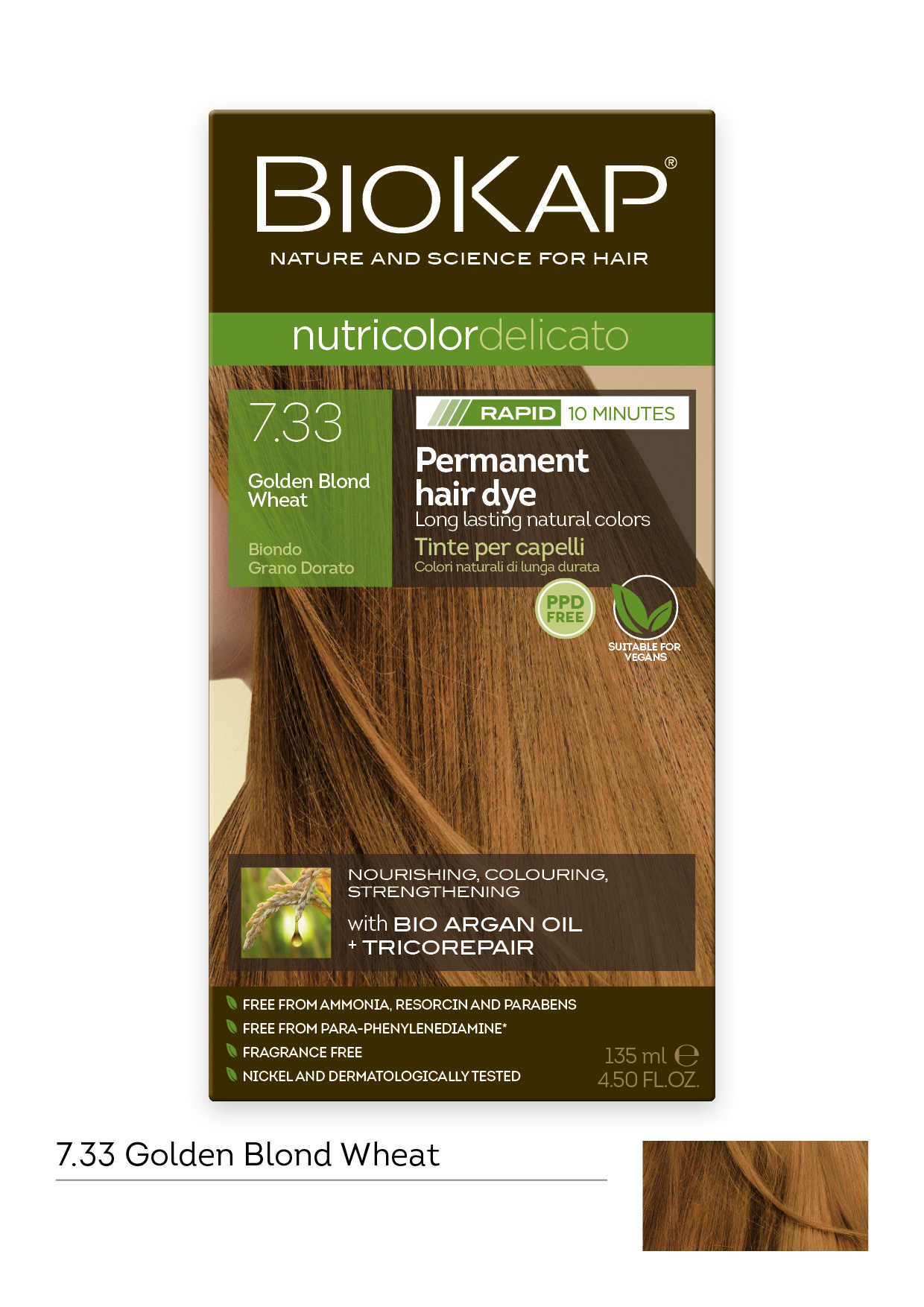 BioKap Nutricolor Delicato Rapid Hair Dye - Golden Blond Wheat 7.33+